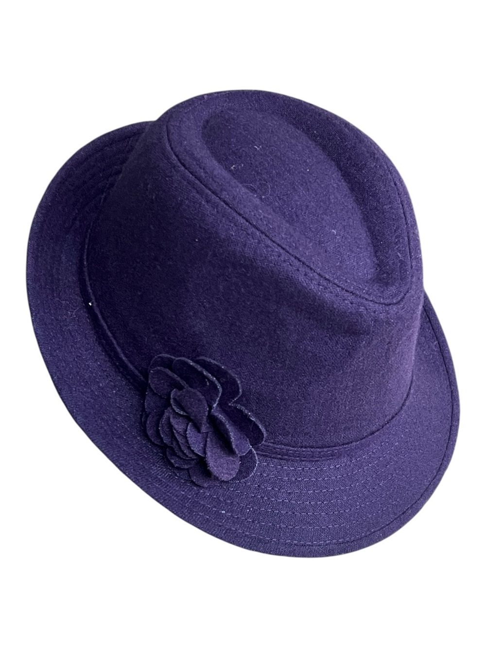 Vintage Purple Felt Fedora with Floral Accent